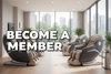 very big become a member slogan with massage chairs in the background